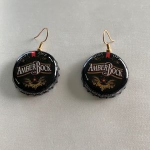Homemade Amber Bock Beer Cap Earrings